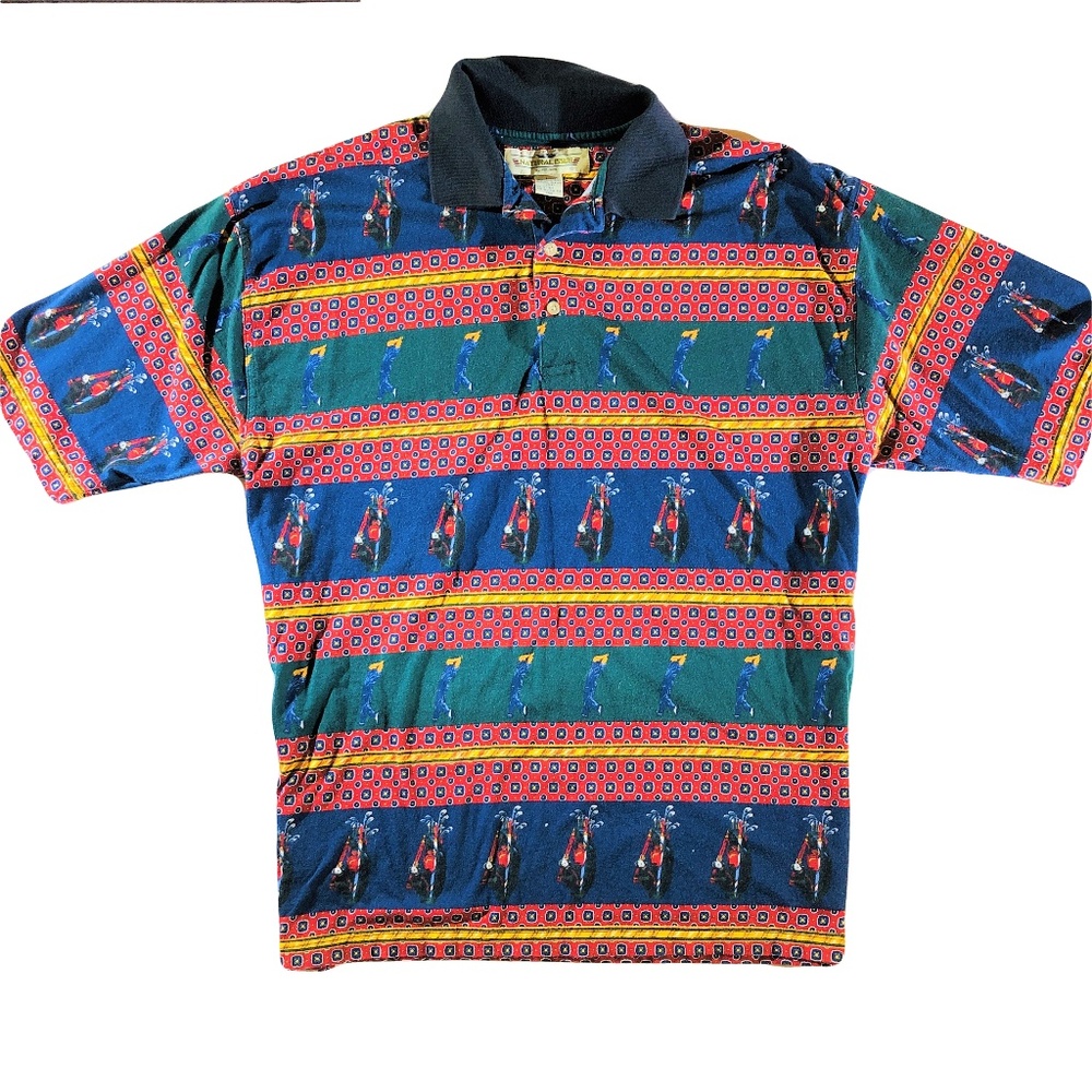 Natural Issue Men's Large Polo Shirt Red Blue 90s